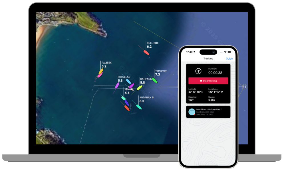 A laptop featuring live regatta GPS tracking